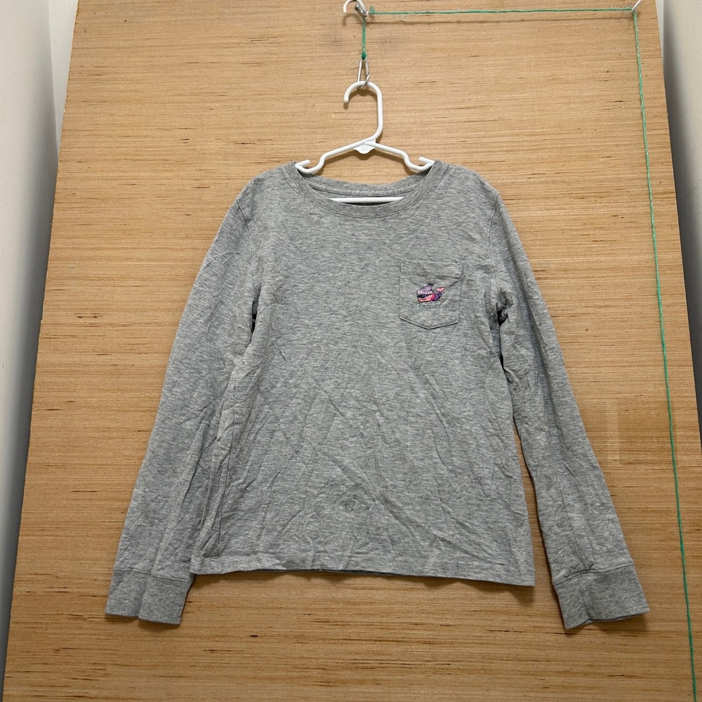 Vineyard Vines Boys Gray Long Sleeve Skiing Whale Pocket T-Shirt Size M 12-14